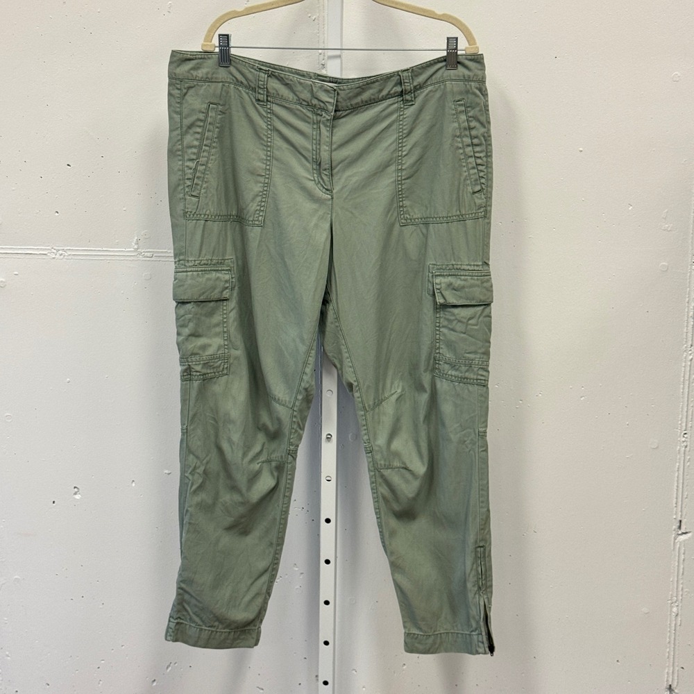 Ann Taylor LOFT Olive Green Cargo Pants Ankle Zip Utility Trousers Sz 14 Safari
